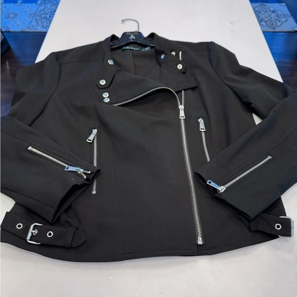NEW! Lauren Ralph Lauren Women's Black Stretch Biker Moto Jacket Size 12 - Picture 9 of 12